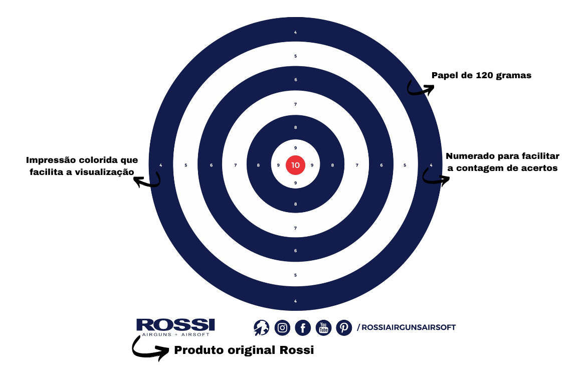 500 Alvos Rossi Tiro Esportivo Carabina Airsoft 14x14cm