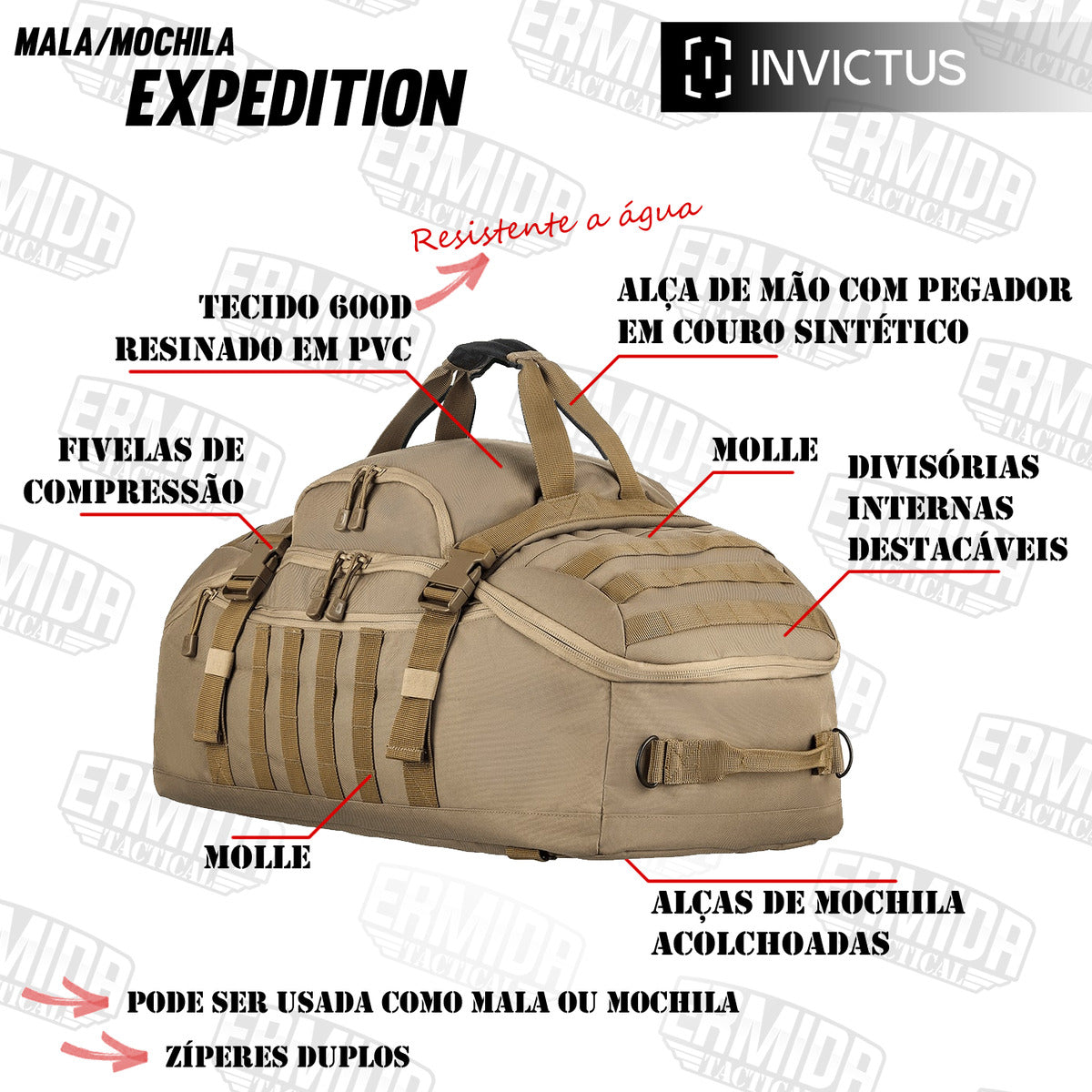 Mochila Invictus Expedition Mala Tática 70l : Coyote