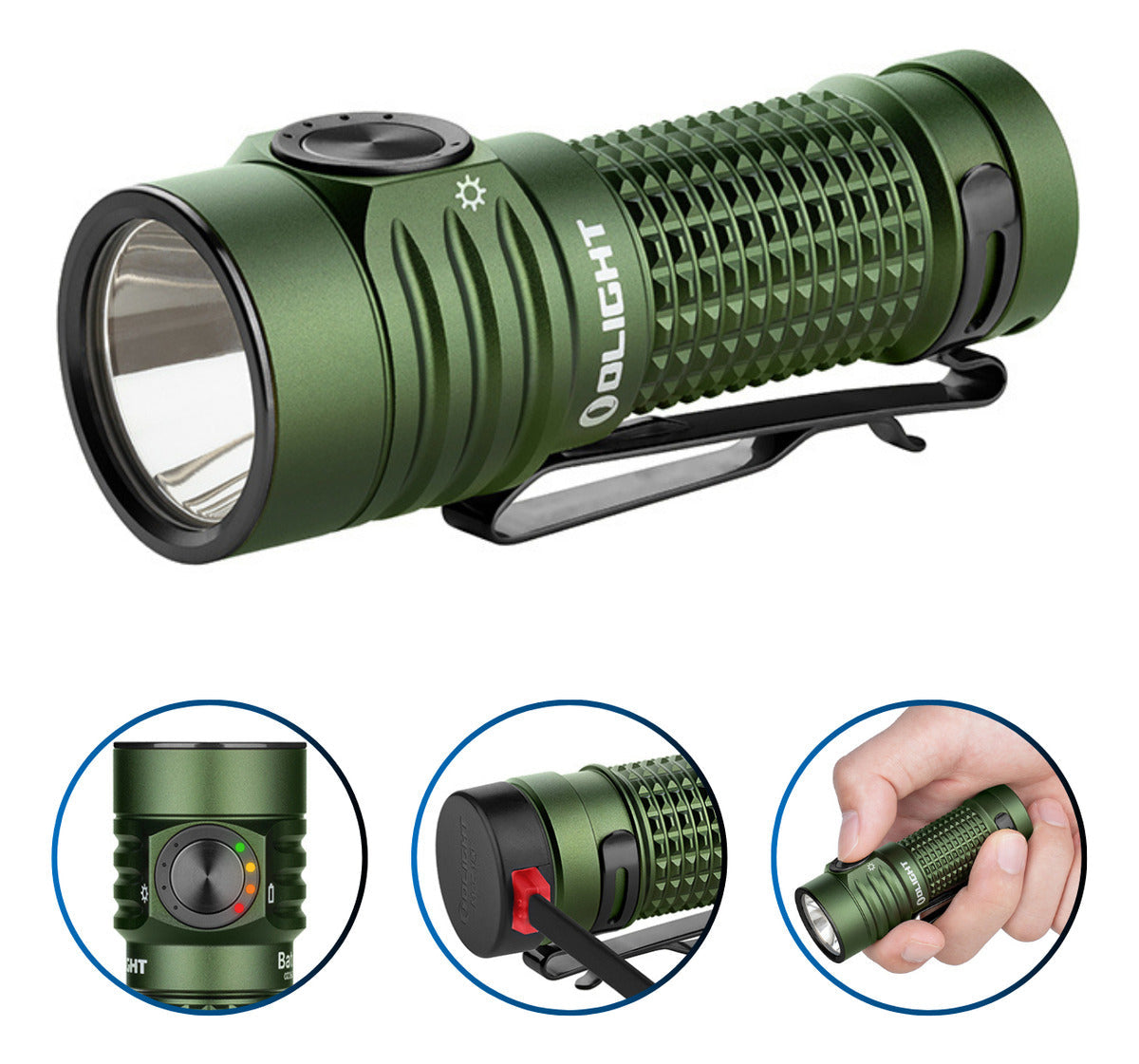 Lanterna Tática Olight Baton Turbo LED Verde 1000 lúmens Recarregável